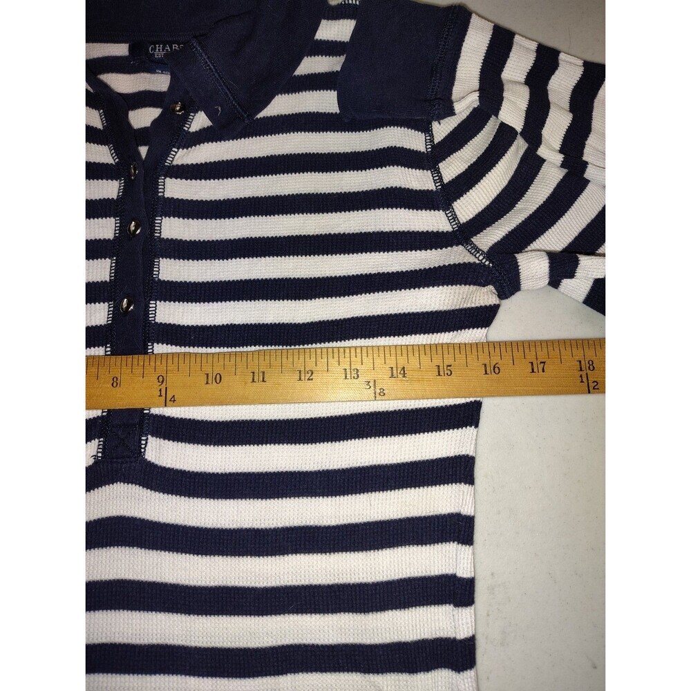 Chaps Est. 1978 Navy Blue & White Striped Waffle Knit Thermal Henley Shirt -... - Picture 6 of 11